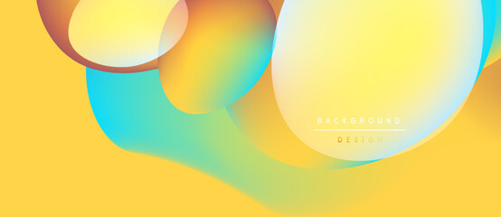 Abstract vibrant background. Overlapping circles create fluid shapes, warm yellow hues dominate with turquoise accents. Modern design element.