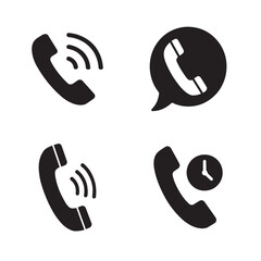 Call or phone icon silhouette set clip art, minimal symbol of calling ring