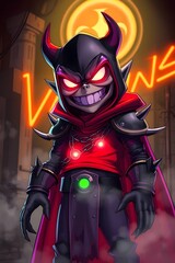 Hooded tyrant, eyes igniting with violet fire, darkness crawling around its form.
