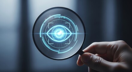 Digital Eye Scan Through Magnifying Glass Biometric Identification and Cyber Security Surveillance Concept