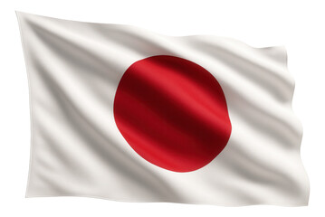 The Japanese national flag featuring a red circle on a white field, symbolizing the sun, on transparent background.
