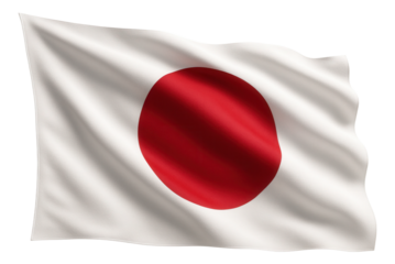The Japanese national flag featuring a red circle on a white field, symbolizing the sun, on transparent background.
