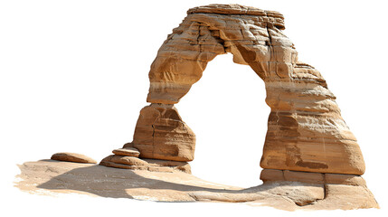 Natural sandstone rock arch formation isolated on transparent background