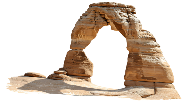 Natural sandstone rock arch formation isolated on transparent background