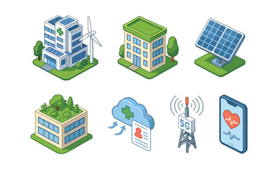 Naklejka premium Eco-friendly technology and architecture: sustainable buildings and renewable energy concepts
