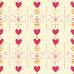 seamless pattern with hearts and ribbons 