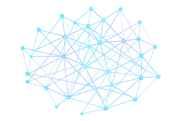 Abstract interconnected geometric network structure with glowing nodes and lines, representing data connections and digital concepts.