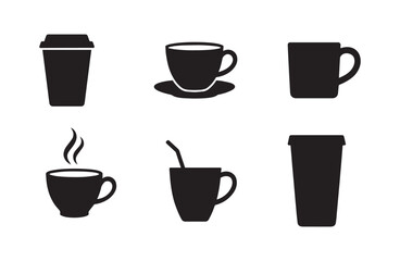 set of coffee cups silhouette design, tea mug disposable bevarage sign 