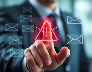 businessman pressing a touchscreen button