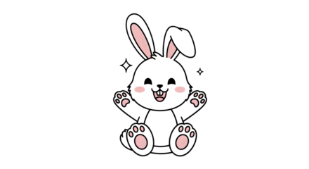 Happy Cartoon White Rabbit Sitting on Transparent Background