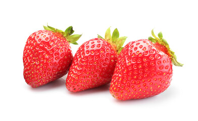 Three fresh ripe strawberries isolated on white