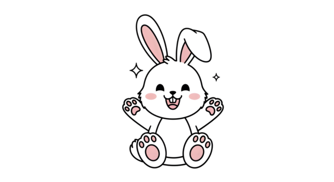 Happy Cartoon White Rabbit Sitting on Transparent Background