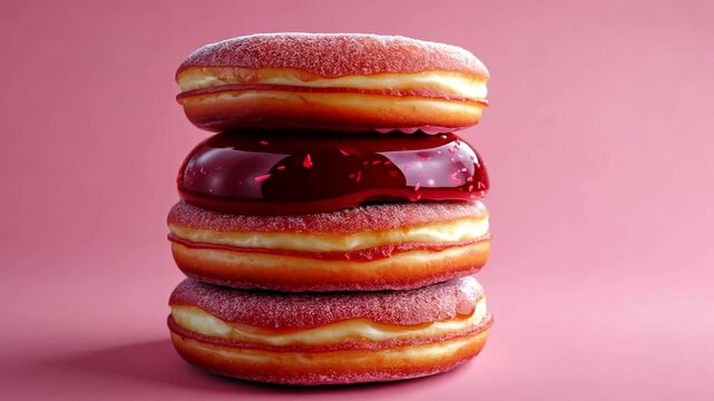Three Sweet Donuts Stacked with Raspberry Jam