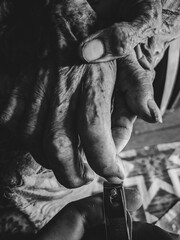 A child's hand holding their mother's hand to cut the mother's fingernails. This photo is specifically for Mother's Day. Special only at adobestock