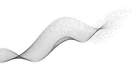 Elegant black wave shape with particles, abstract digital flow technology graphic