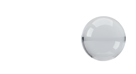 Flawless, ultra-clear glass sphere with subtle reflections on a minimalist white studio background, right-aligned for text overlay, soft diffused lighting. Concept of strategic clarity and future