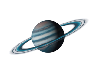 A blue color planets with ring on transparent background 