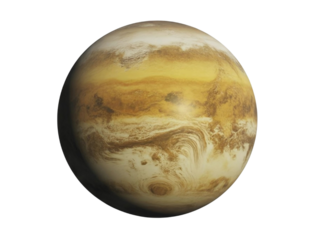 A yellow planet with rough surface on transparent background 