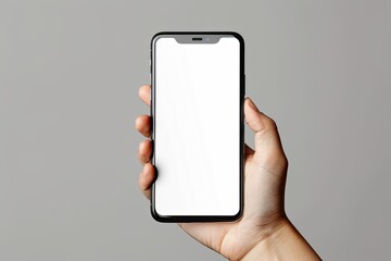 Premium Quality Image of Hand Holding a Horizontal Plain White Smartphone