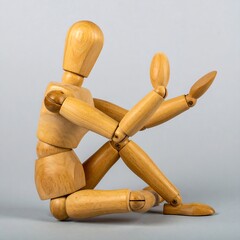 Wooden figure seated pose