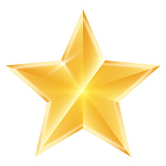 A shiny golden star on a transparent background. Flat illustration