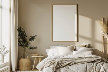 Vibrant Color Image of Mock Up Poster Frame in Modern Interior Background Bedroom