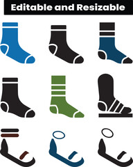 Socks icon. Socks vector icon in line design, Symbol of Socks on white background. Foot Accessories Silhouette Vector Set &ndash; Socks, Anklet, Toe Ring Icons