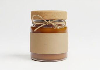 Small glass jar with natural twine and blank label for branding