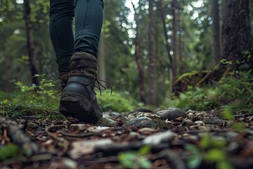 Clear Pixel Picture of Leg View of Hiker in Forest