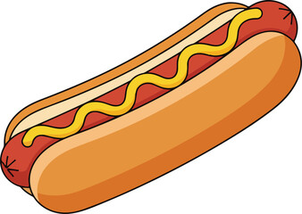 Classic Hot Dog with Wavy Mustard Illustration on White Background