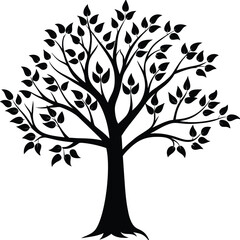 Tree silhouette vector. Tree with roots. Tree logo, icon vector illustration.. black and white tree.