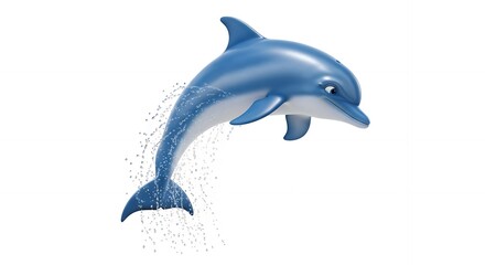 Fototapeta premium 3D Render of a Friendly Blue Dolphin Jumping Out of Water with Splashes, Isolated on White
