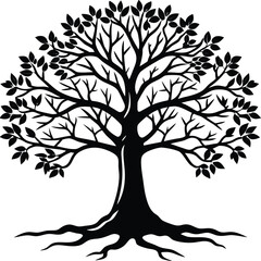 Obraz premium Tree silhouette vector. Tree with roots. Tree logo, icon vector illustration.. black and white tree.