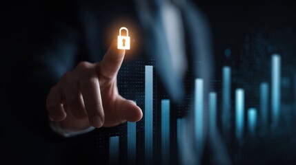 Securing digital data is , with a glowing lock symbol highlighting the importance of protection against cyber threats and ensuring privacy in the modern world.
