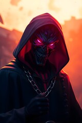 Animated shadow master, eyes aflame with arcane violet fire, commanding fear.