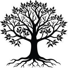 Obraz premium Tree silhouette vector. Tree with roots. Tree logo, icon vector illustration.. black and white tree.