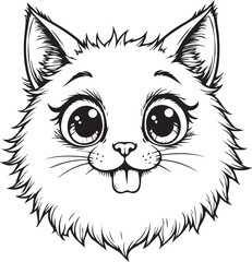 Fototapeta premium Adorable Cat Illustration: A charming black and white illustration showcases a delightful cat's face with expressive eyes and a playful expression, perfect for evoking warmth and happiness.