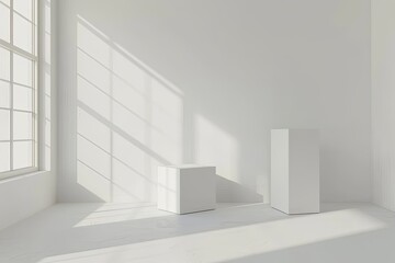 Obraz premium Detailed Color Image of a White Room with a White Box and a White Box on the Floor