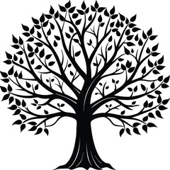Obraz premium Tree silhouette vector. Tree with roots. Tree logo, icon vector illustration.. black and white tree.