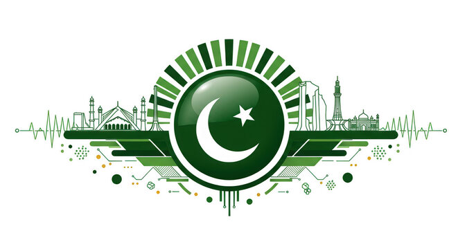 Pakistan Flag with Decorative Splashes and Peace Elements