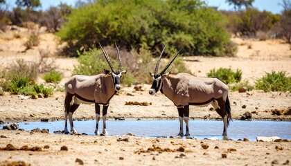 Fototapeta premium Two Oryxes by waterhole