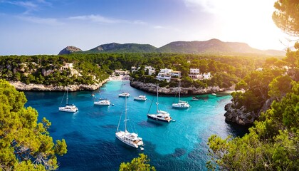 Stunning Mediterranean bay with sailboats