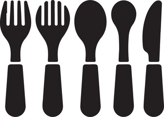 Black fork spoon knife utensil set cutlery