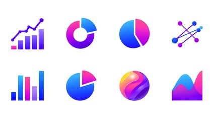 Colorful data visualization charts and graphs for business analytics and presentation