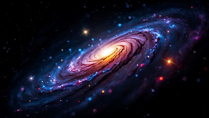 Obraz premium Spectacular Spiral Galaxy with Bright Core and Colorful Nebulae in the Vast Expanse of Space Full of Stars