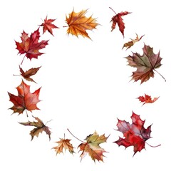 Fototapeta premium Autumn leaves circle frame maple plant leaf.