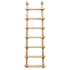 A sturdy wooden rope ladder with multiple steps, perfect for climbing and outdoor activities, isolated on white background