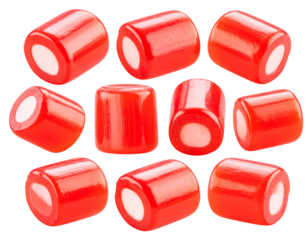 Multiple Red and White Candies in Diagonal Scatter, Different Rotations, Transparent Background