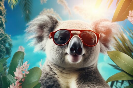 A cute koala wearing summer sunglasses mammal animal dog.