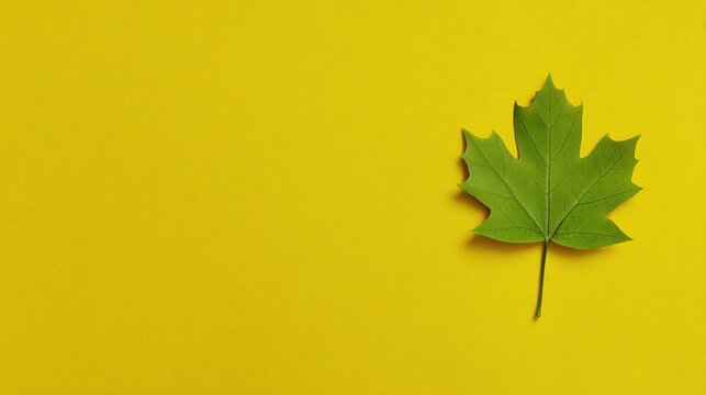Simple Maple Leaf on Yellow and Fresh Background &ndash; Minimalist Autumn Foliage Against Bright, Crisp Backdrop, Capturing Freshness of Fall